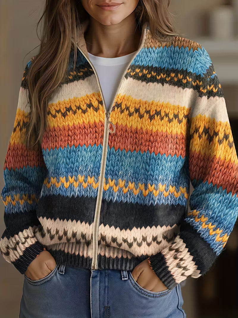 Maya | Multicolor Chevron Stripe Zip Cardigan
