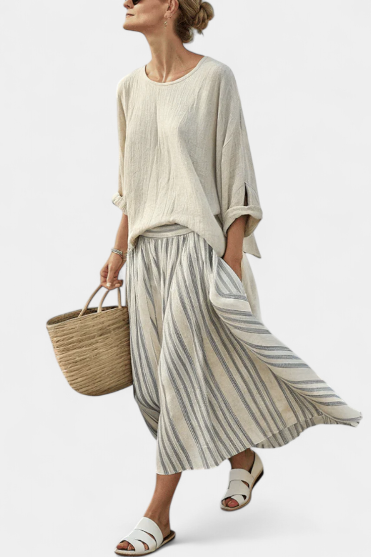 Aurora | Striped Midi Skirt Set