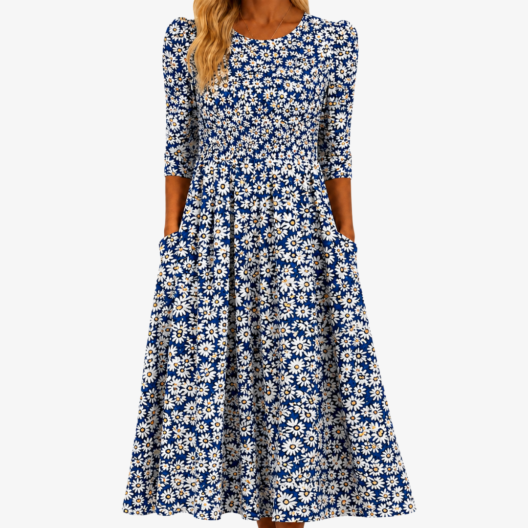 Katherine | Blue Daisy Garden Floral Pocket Maxi Dress