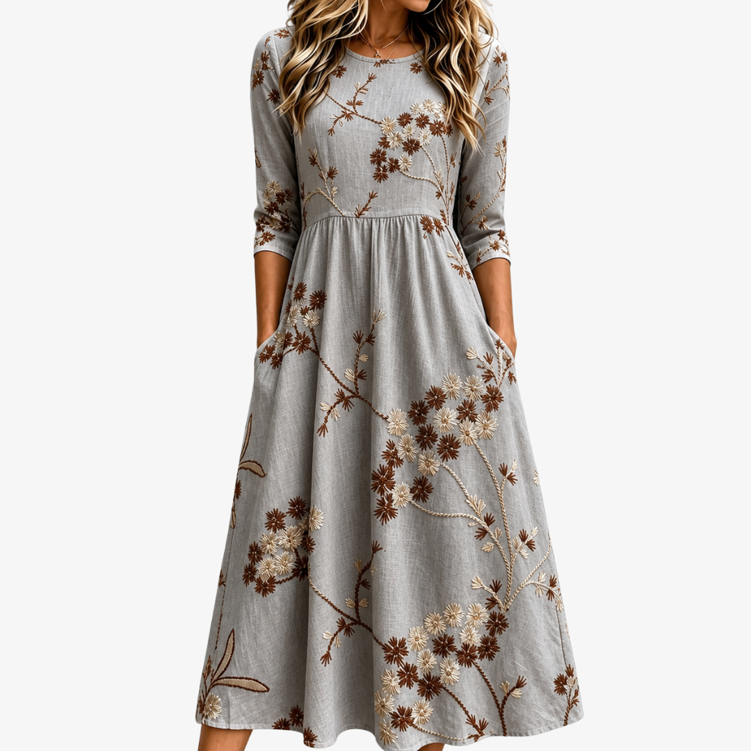 Ariel | Autumn Blossom Botanical Pocket Midi Dress