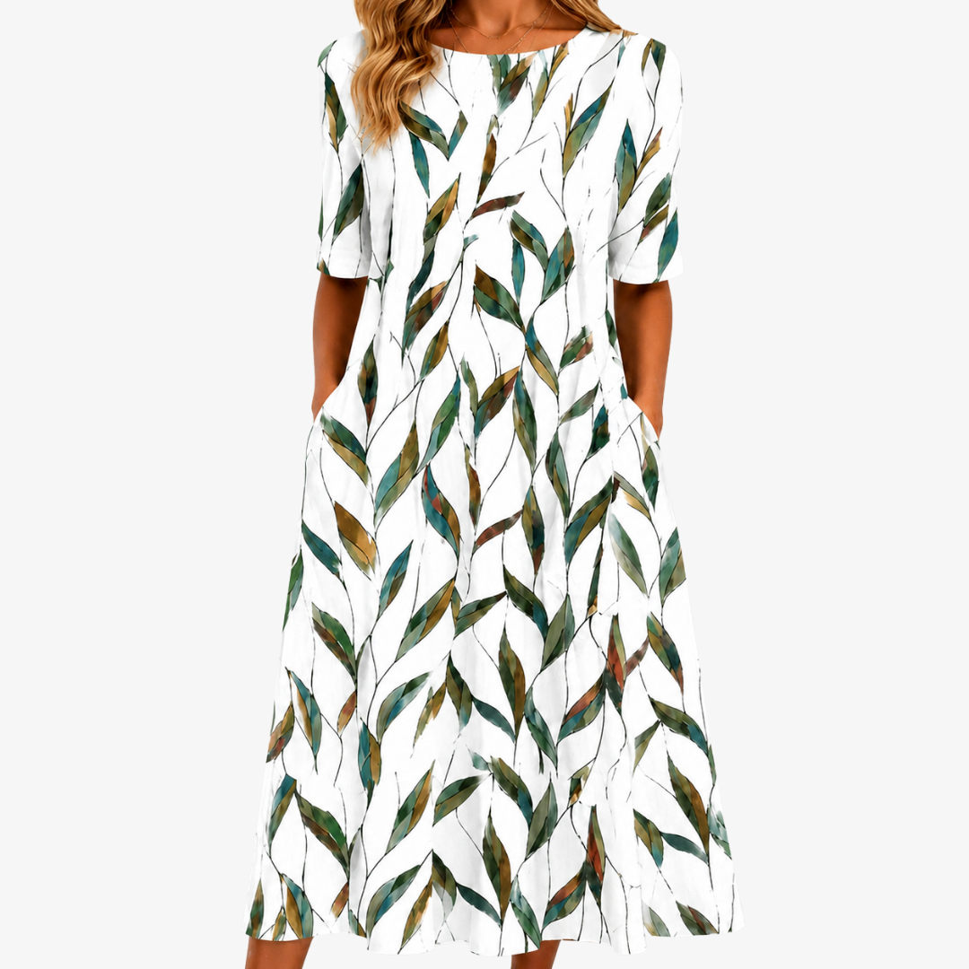 Alice | Willow Meadow Botanical Leaf Pocket Midi Dress