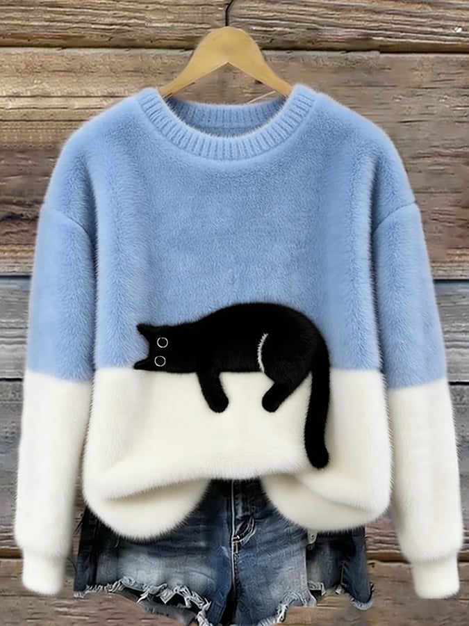 Olivia | Elegant Cat Print Oversized Sweater