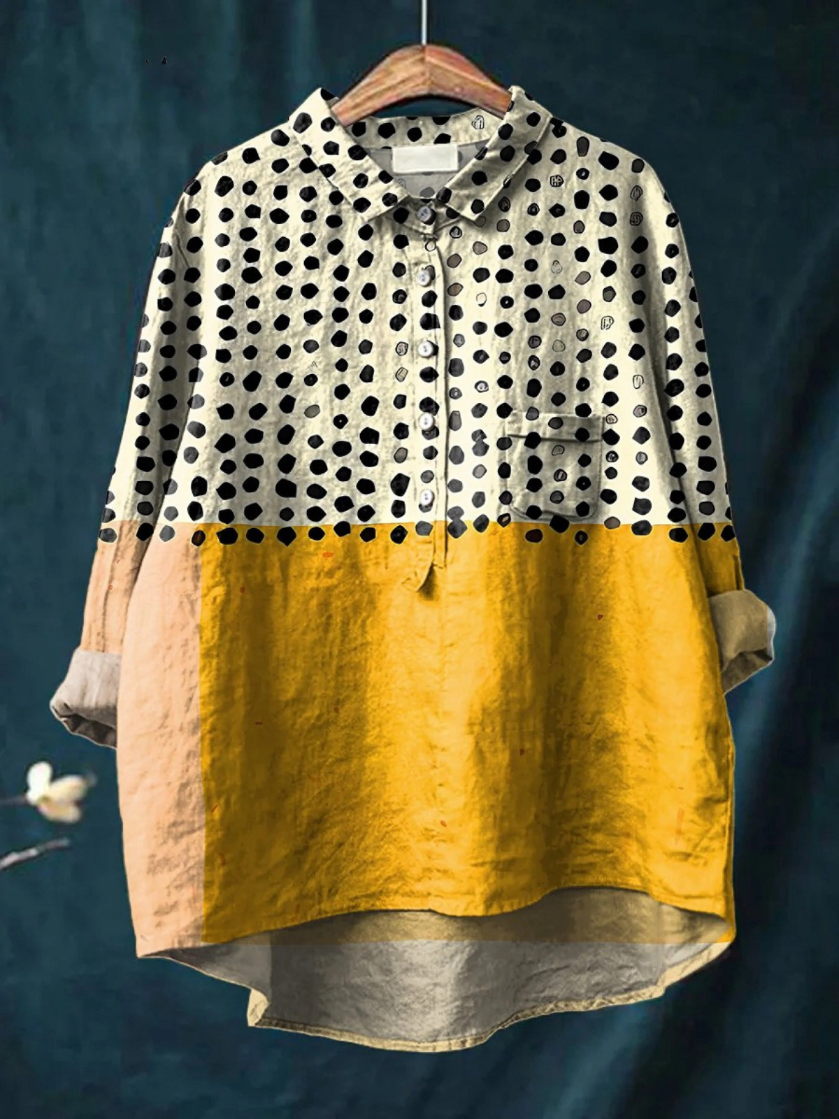 Piper | Yellow Color-Blocked Dots Print Casual Shirt