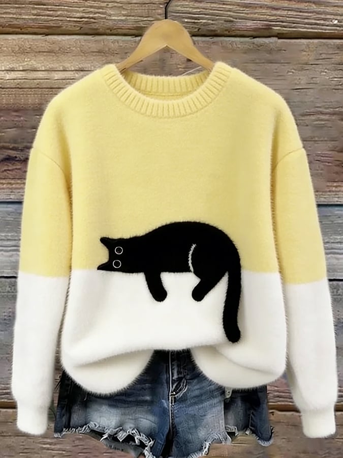 Olivia | Elegant Cat Print Oversized Sweater