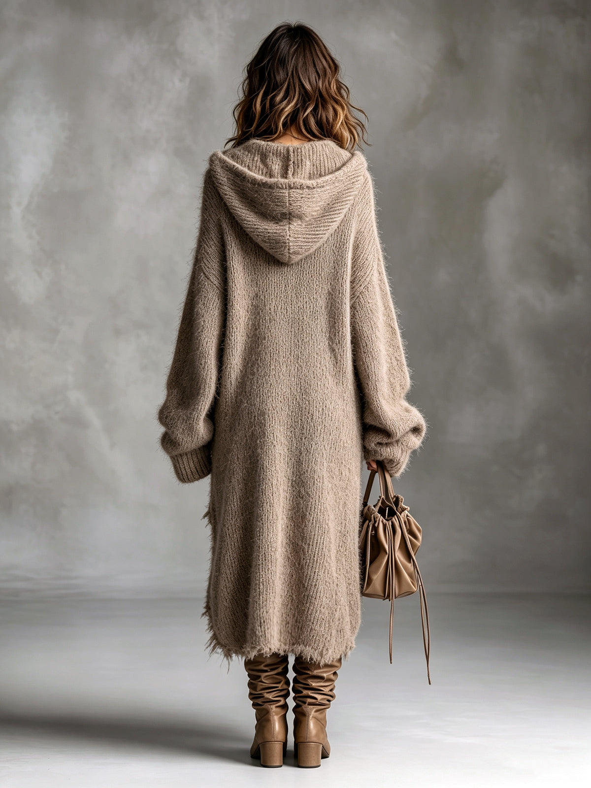Hazel | Fuzzy Knit Hooded Midi Dress