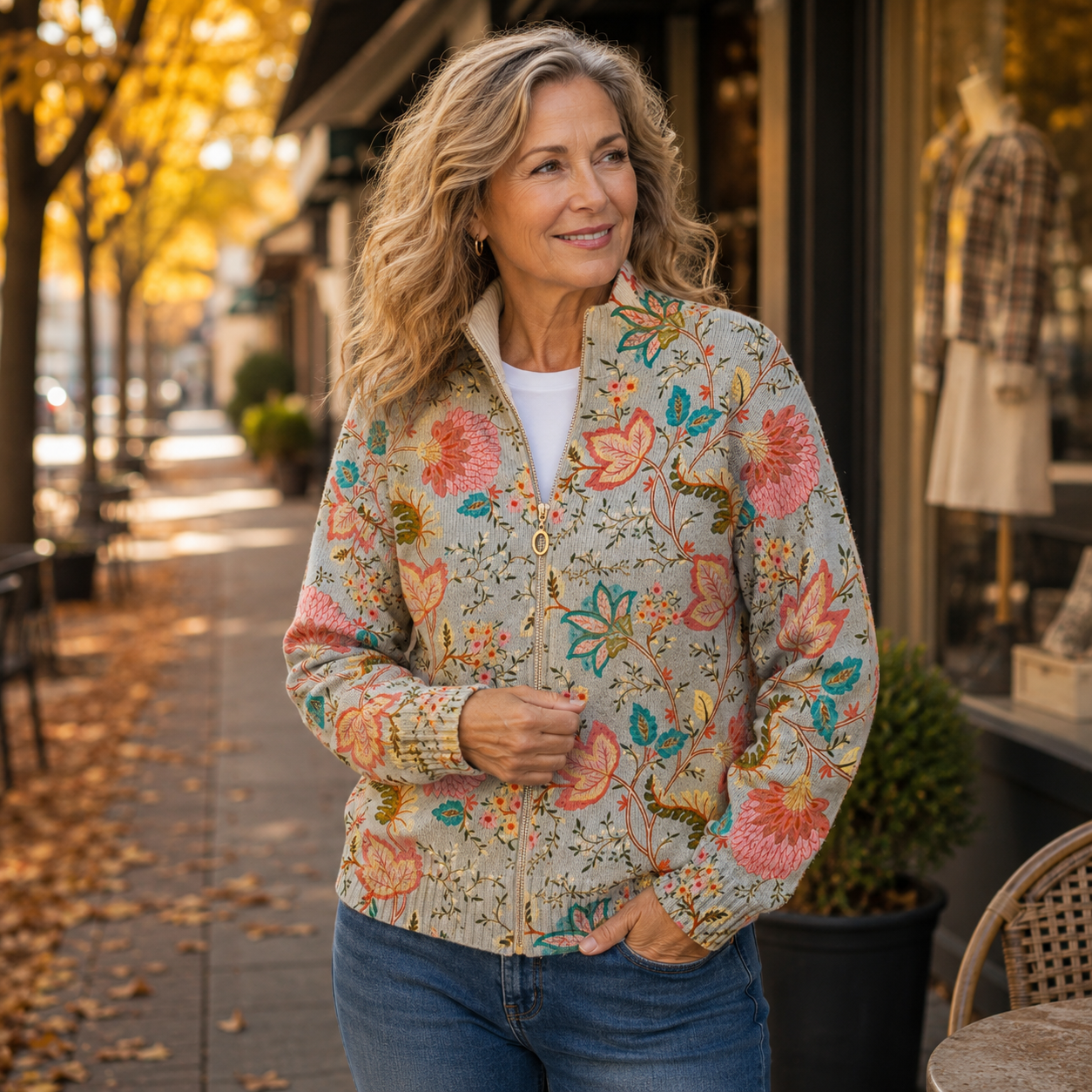 Isabelle | Vintage Floral Garden Zip Cardigan