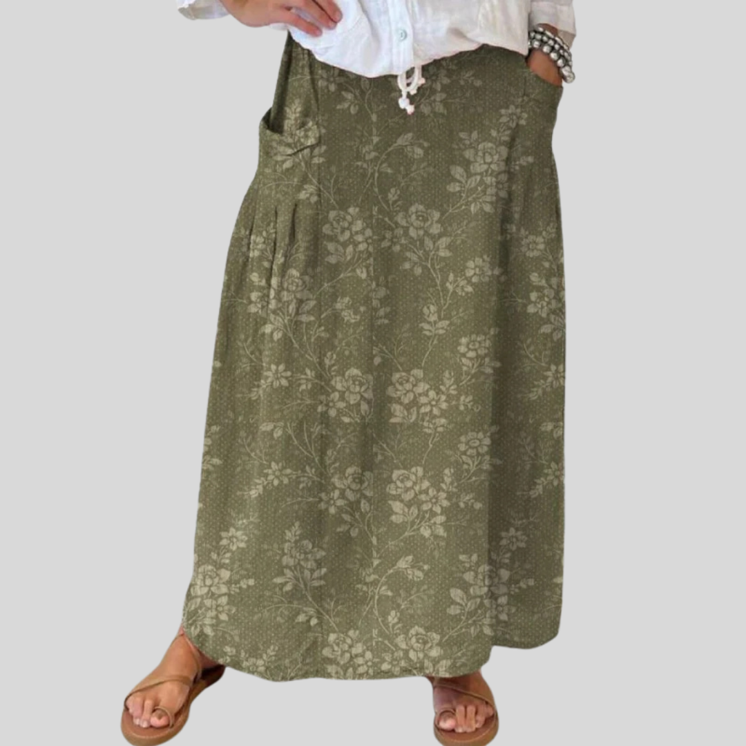 Evelyn | Vintage Floral Linen Skirt
