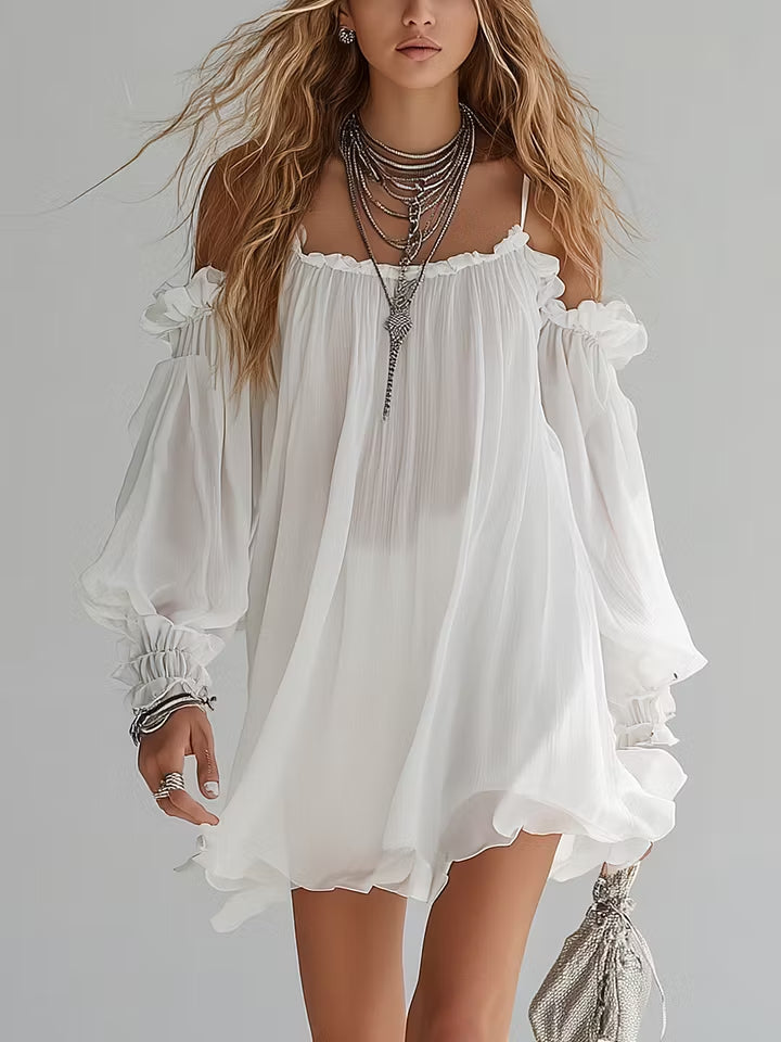 Daniela | Flowing Bohemian Off-The-Shoulder Mini Dress