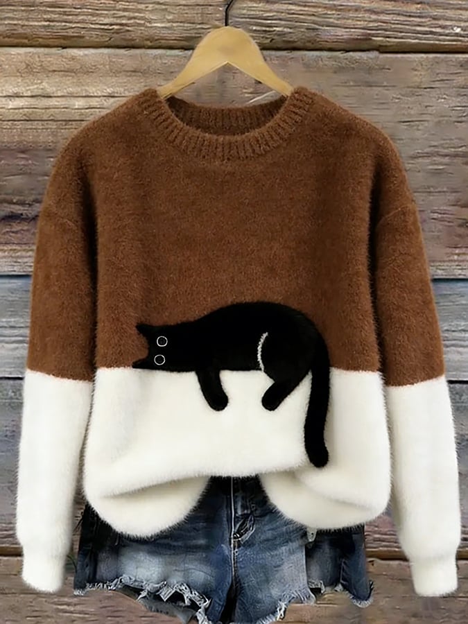 Olivia | Elegant Cat Print Oversized Sweater