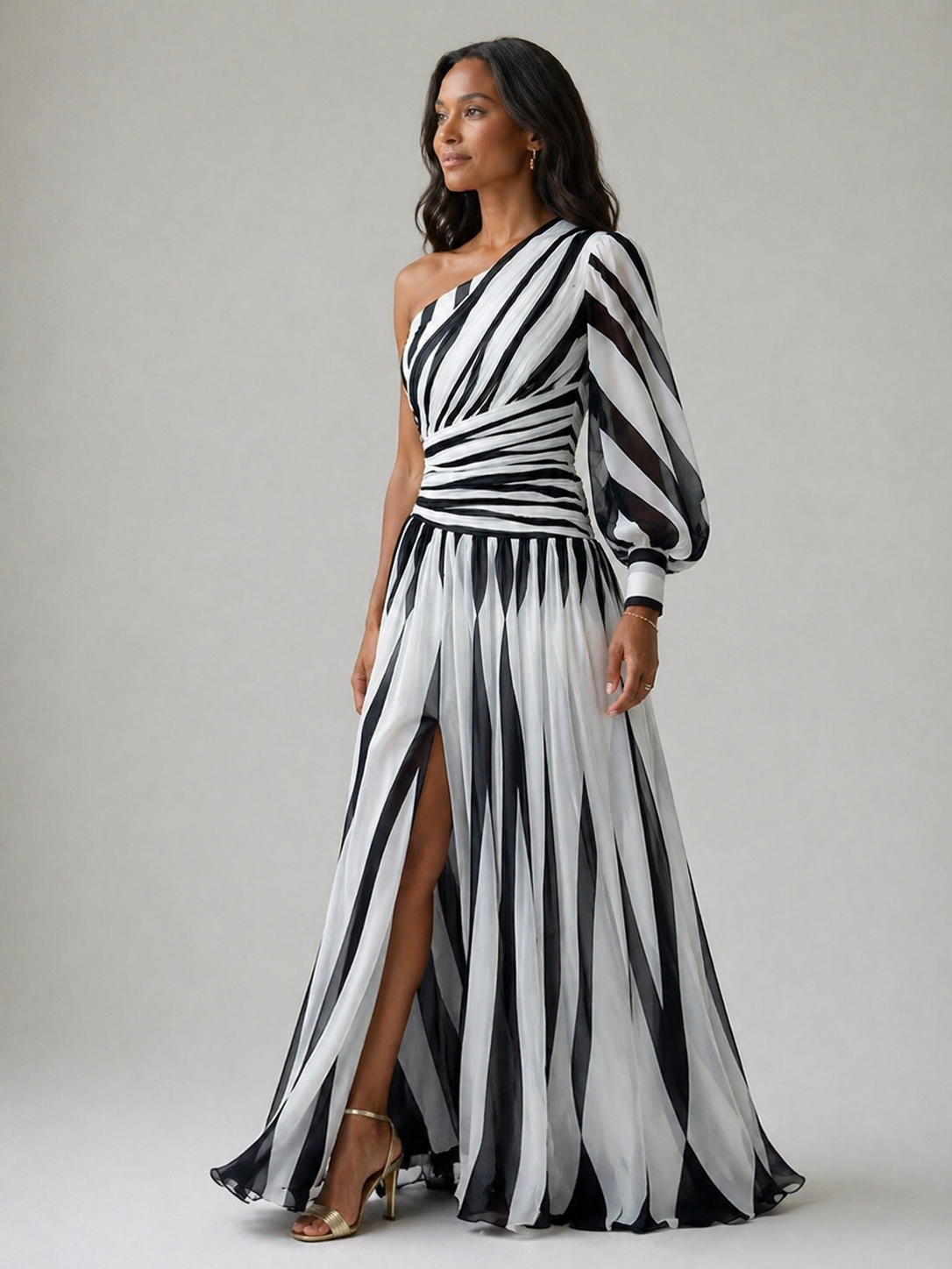 Lucia | One-Shoulder Striped Maxi Dress