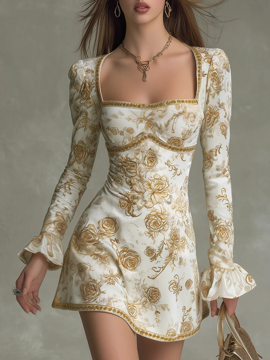 Margaret | Vintage Rose Velvet Square Neck Mini Dress
