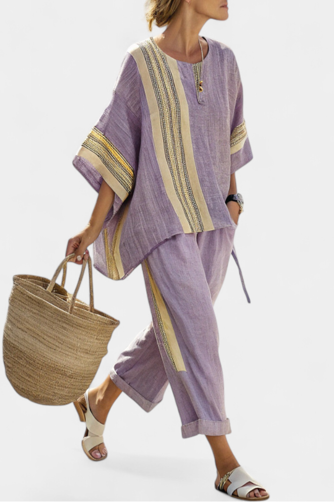 Daniela | Lavender Striped Bamboo Linen Set