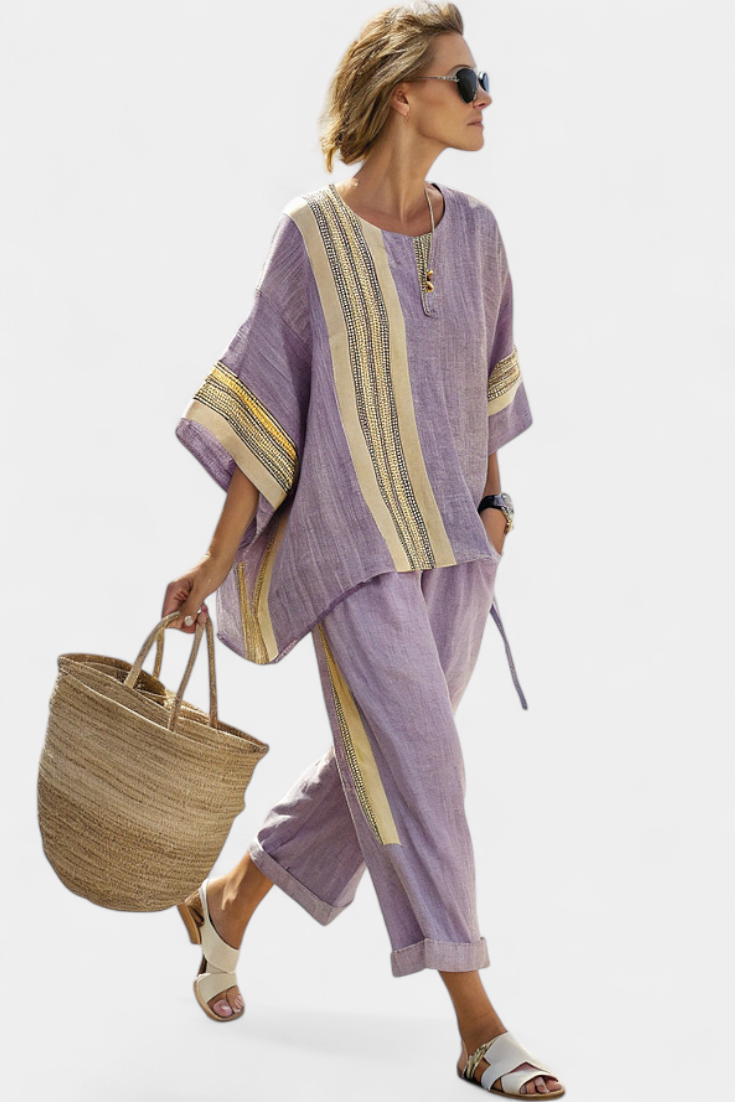 Daniela | Lavender Striped Bamboo Linen Set