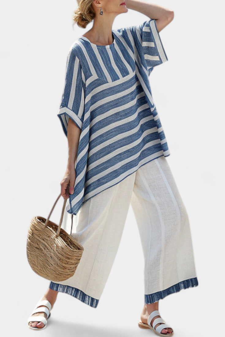Evelyn | Blue Striped Trouser Set