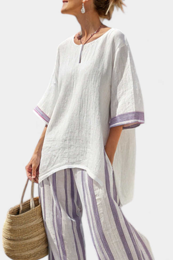 Olivia | Striped Bamboo Trouser Set