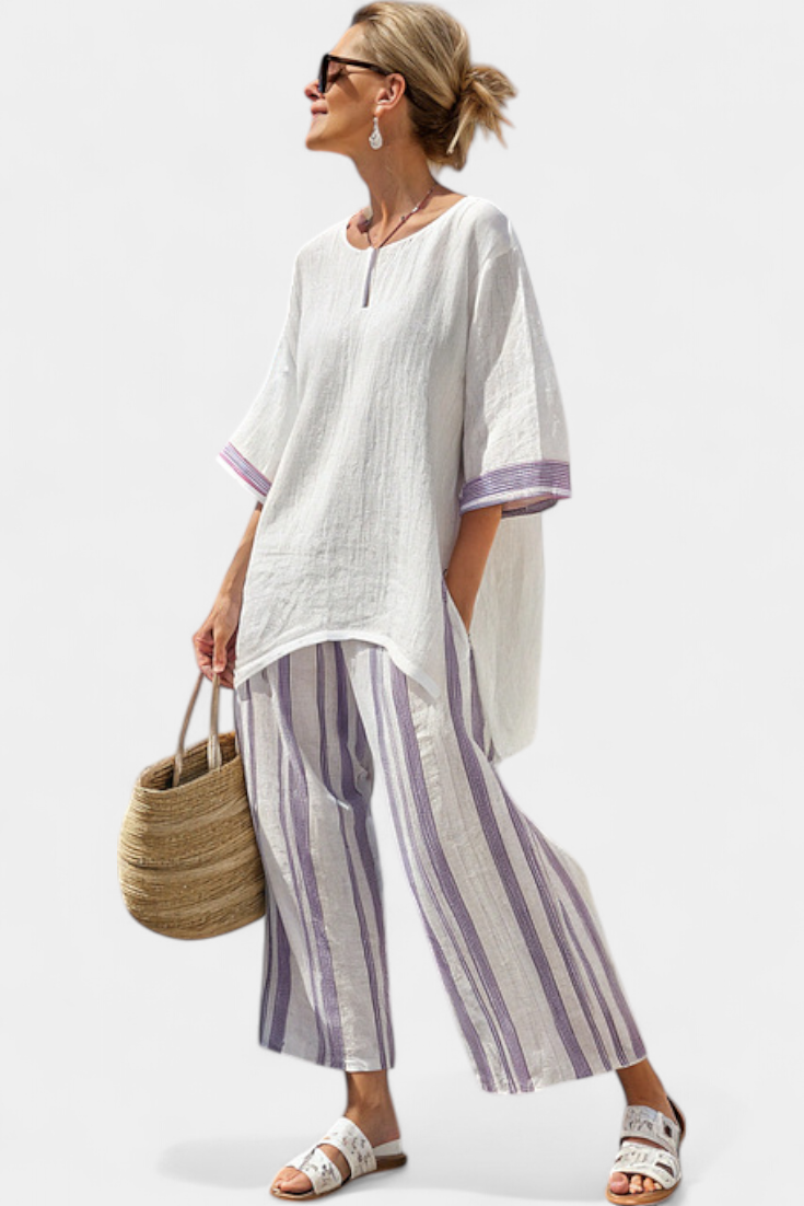 Olivia | Striped Bamboo Trouser Set