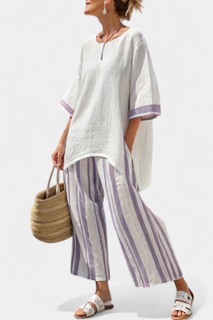 Olivia | Striped Bamboo Trouser Set