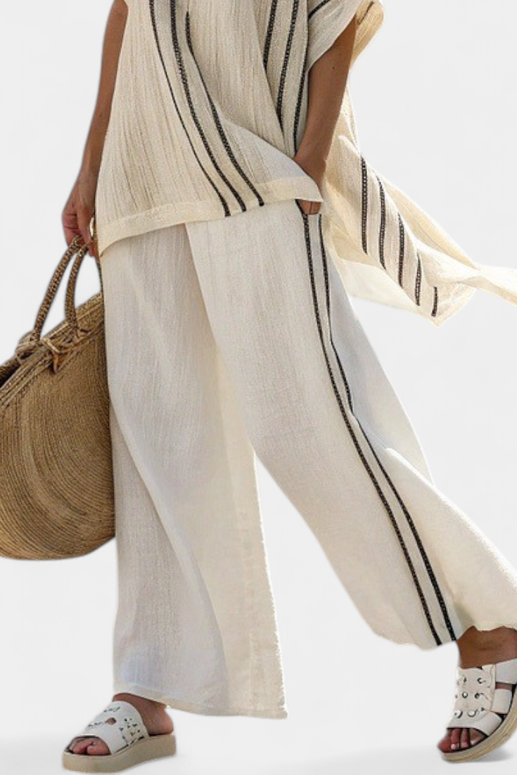 Camila | Ivory Striped Linen Trouser Set