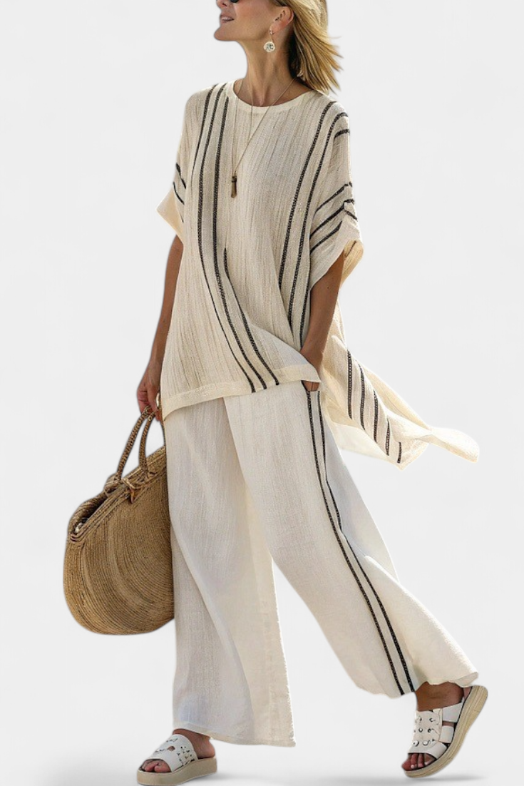 Camila | Ivory Striped Linen Trouser Set