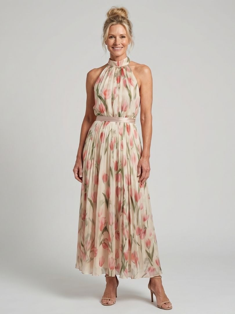 Isadora | Halter Neck Floral Midi Dress