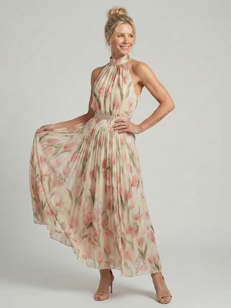 Isadora | Halter Neck Floral Midi Dress