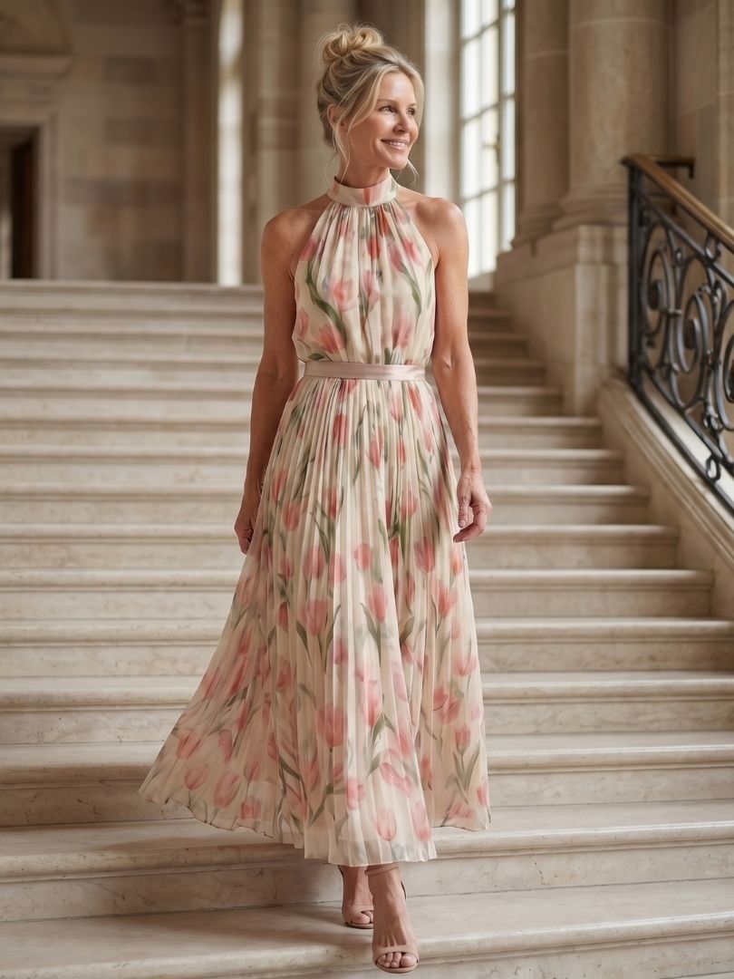 Isadora | Halter Neck Floral Midi Dress
