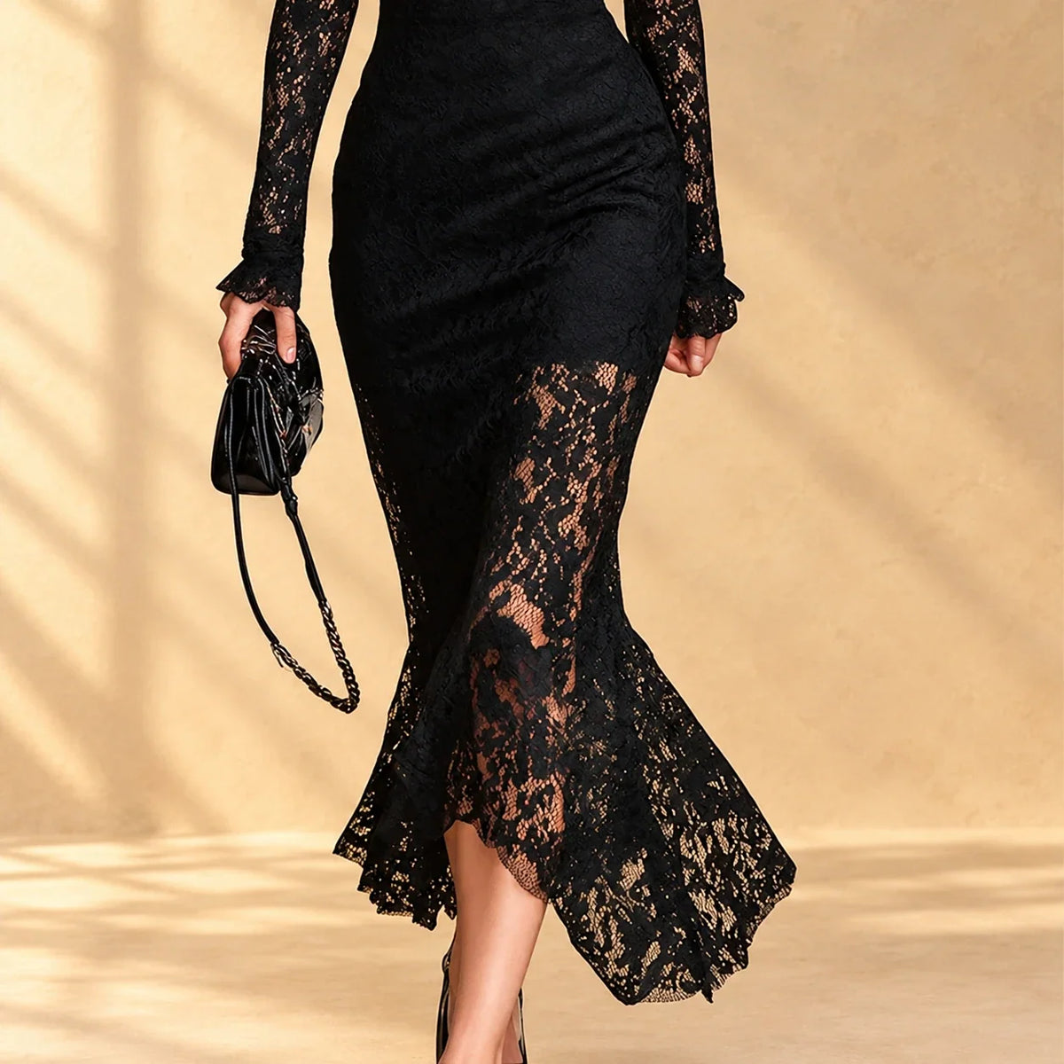 Arabella | Black Lace Evening Dress