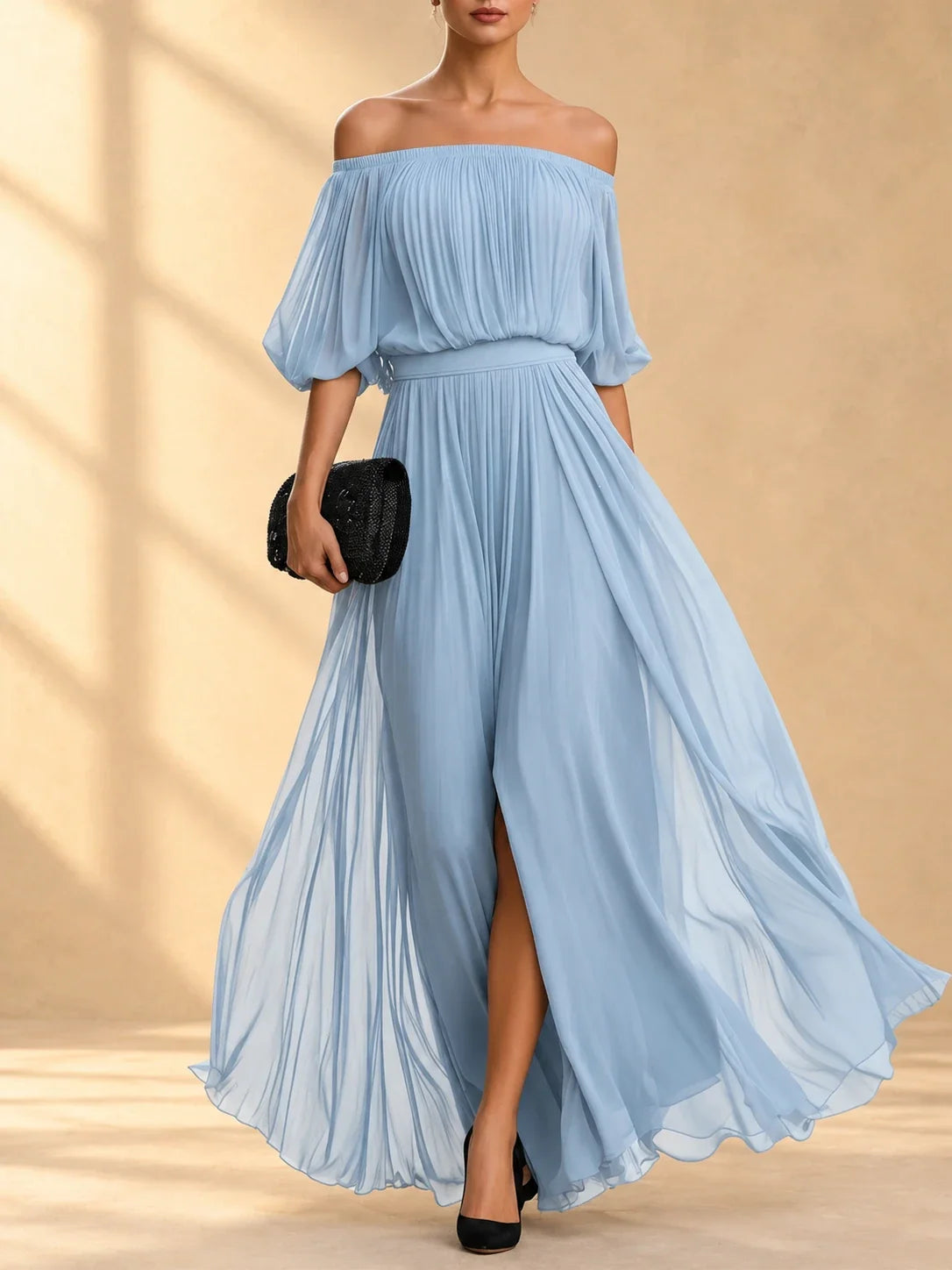 Genevieve | Off-Shoulder Chiffon Maxi Dress