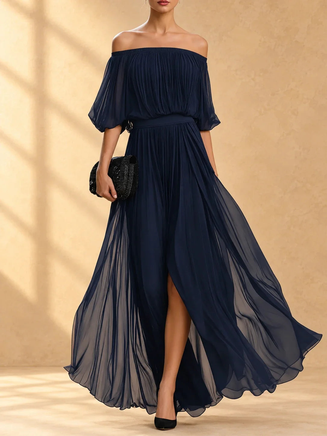 Genevieve | Off-Shoulder Chiffon Maxi Dress