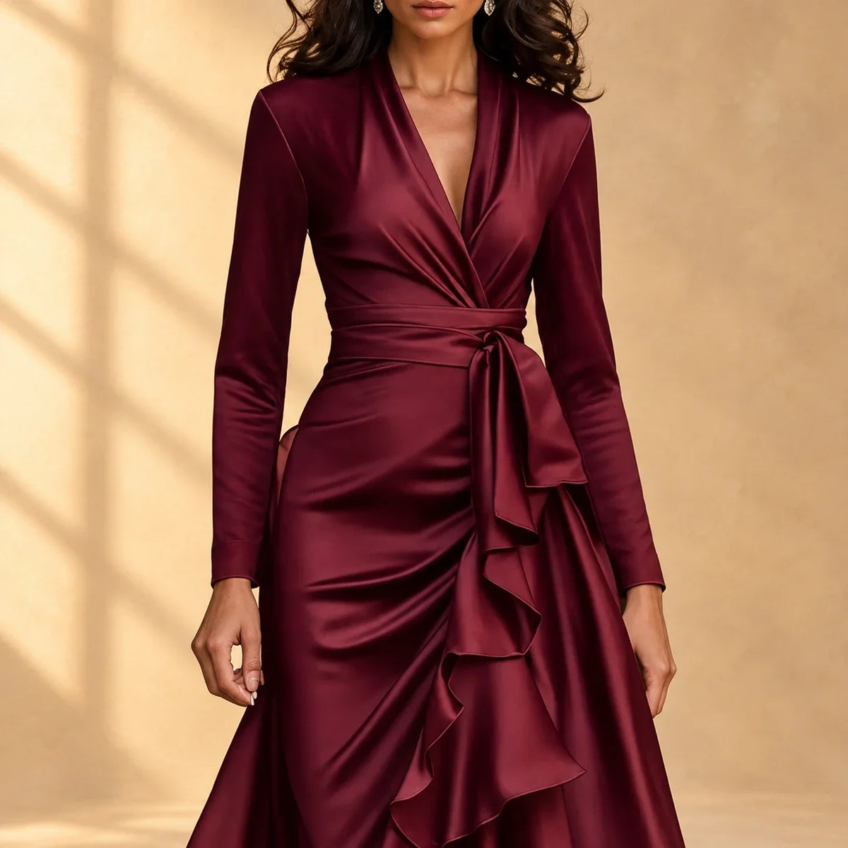 Charlotte | Satin Ruffle Wrap Dress