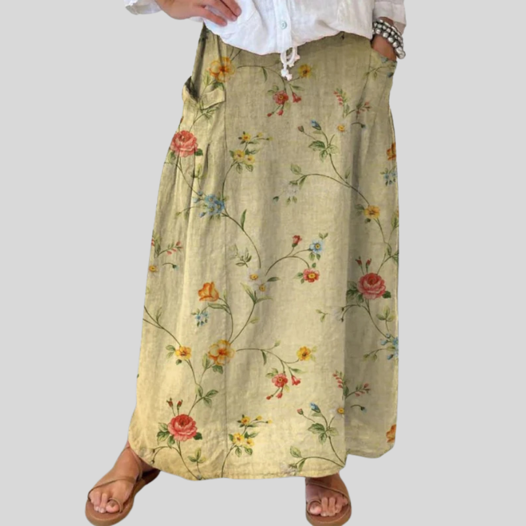 Ella | Retro Elegant Floral Art Linen Skirt