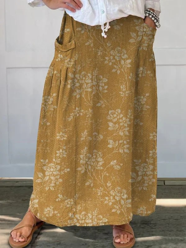 Evelyn | Vintage Floral Linen Skirt