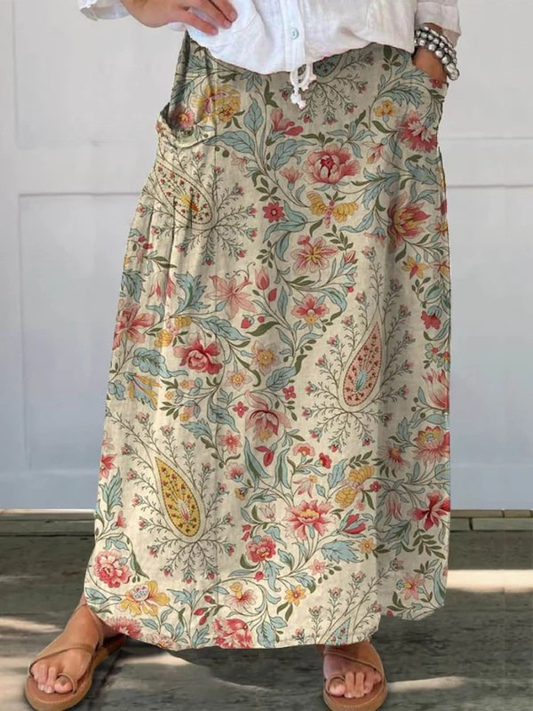 Olivia | Vintage Floral Art Printed Skirt