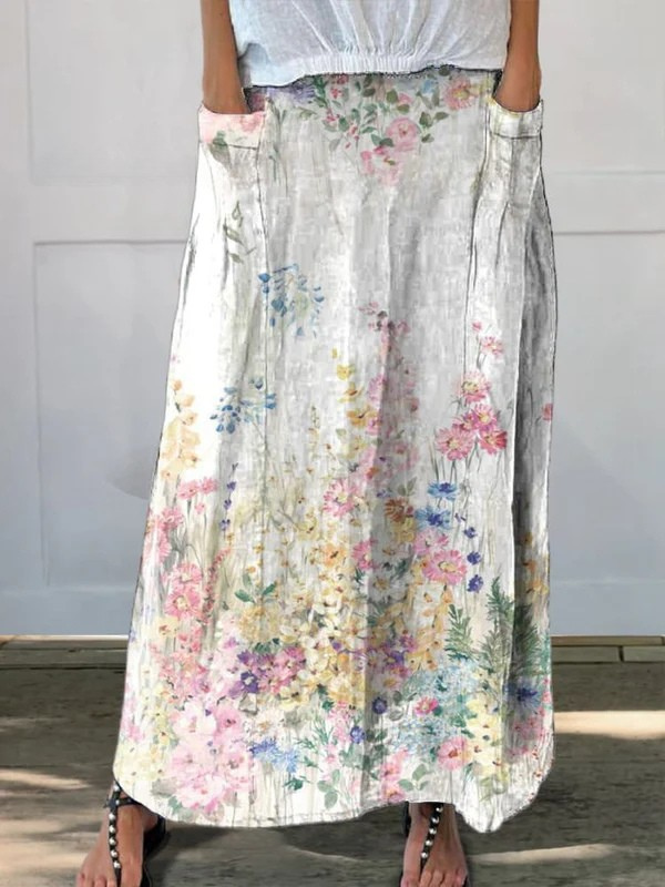 Amelia | Vintage Botanical Floral Linen Skirt
