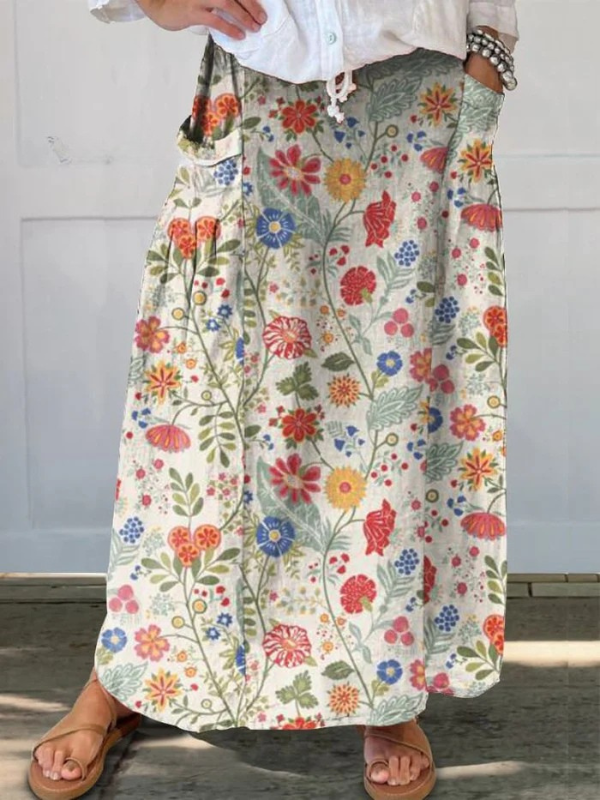 Grace | Floral Print Linen Skirt