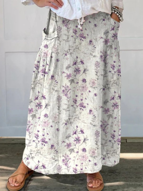 Elizabeth | Vintage Floral Art Linen Skirt