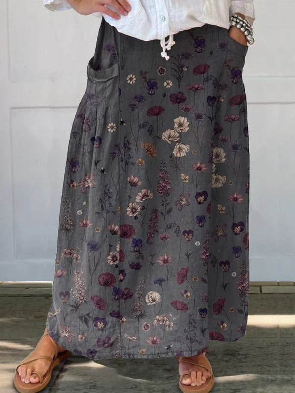 Ivy | Flower Art Print Linen Skirt