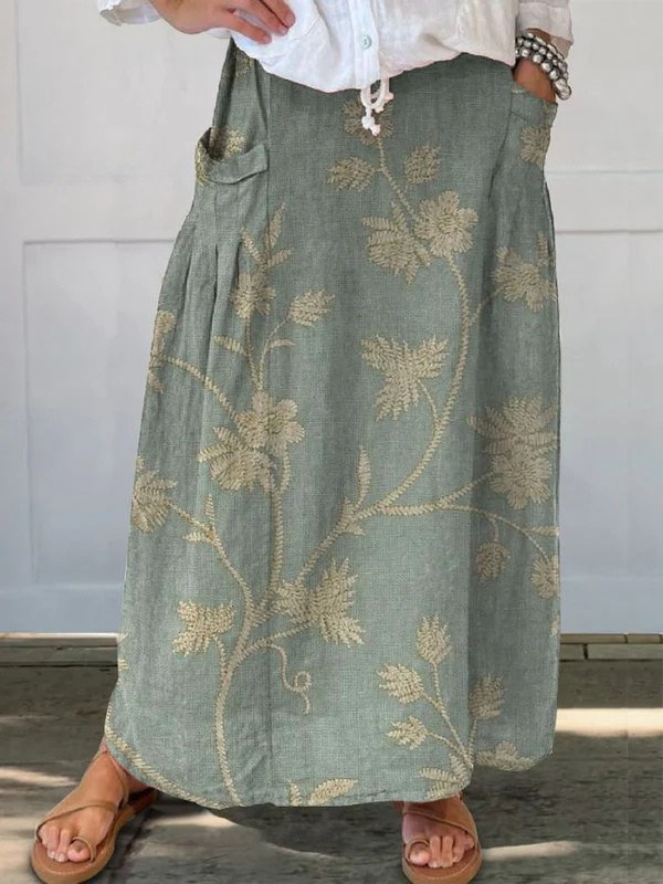 Isabella | Retro Floral Art Linen Skirt