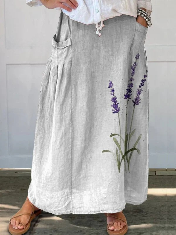 Ava | Watercolor Lavender Floral Linen Skirt