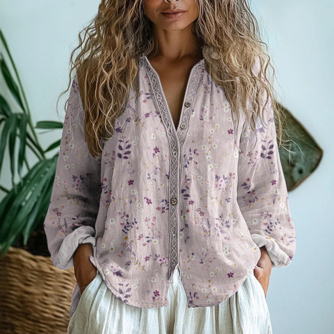 Ariana | Embroidered Long-Sleeve Button-Down Blouse