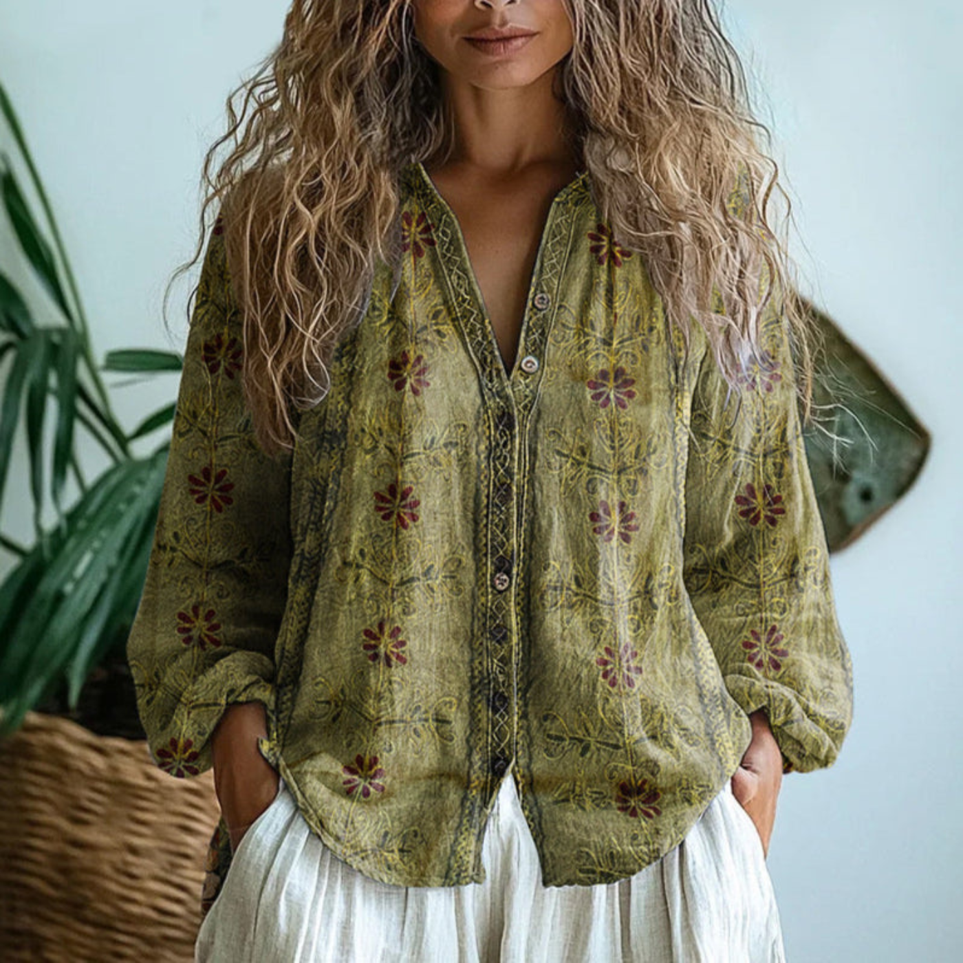 Sloane | Embroidered Long-Sleeve Button-Down Blouse