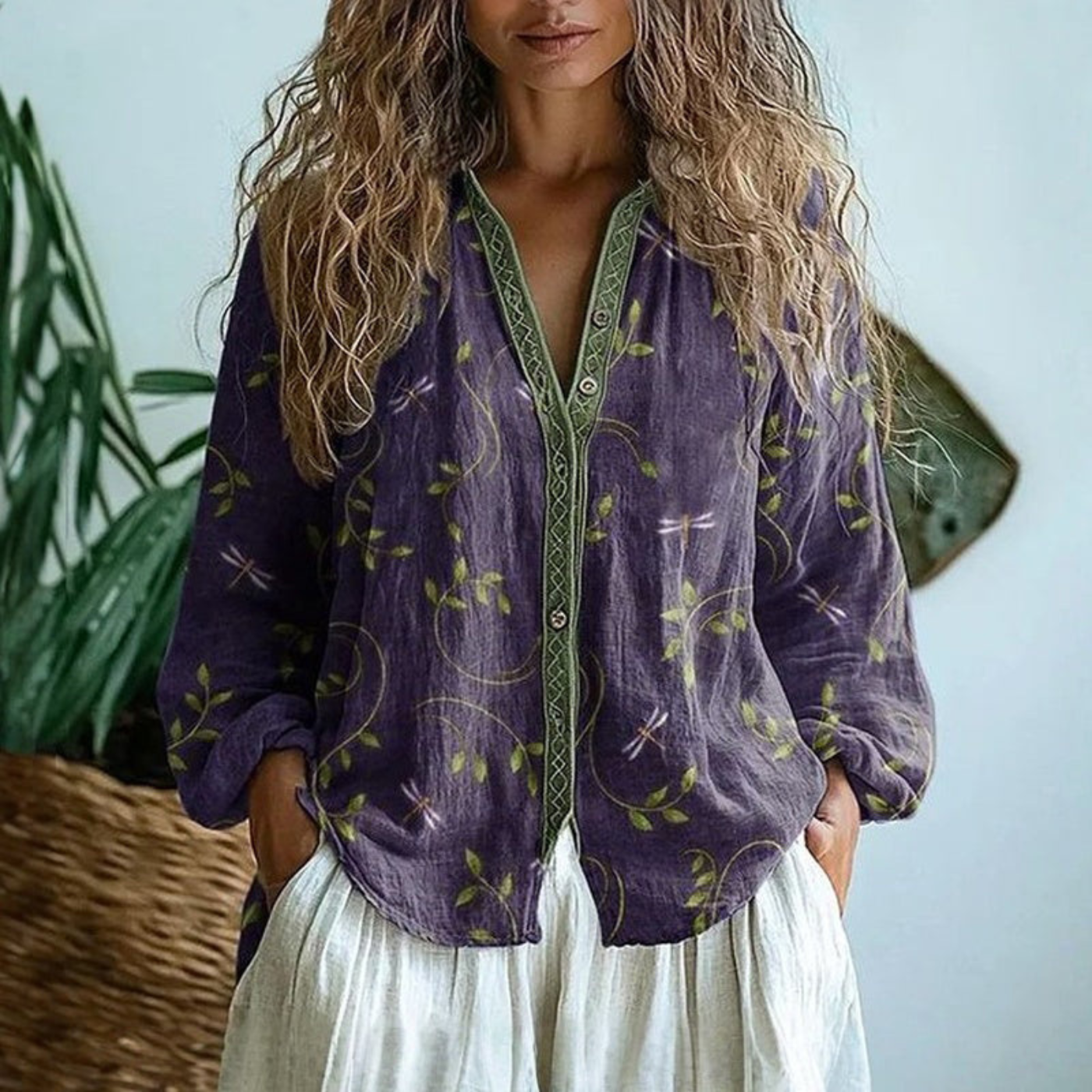 Sloane | Embroidered Long-Sleeve Button-Down Blouse
