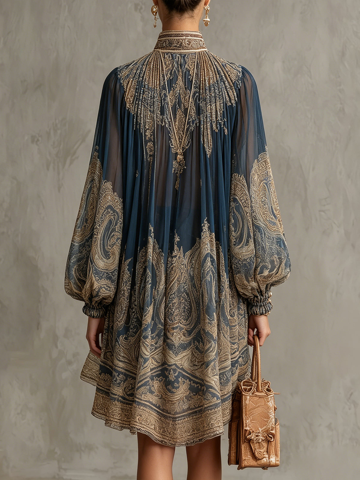 Lucia | Navy Baroque High-Neck Irregular Mini Dress