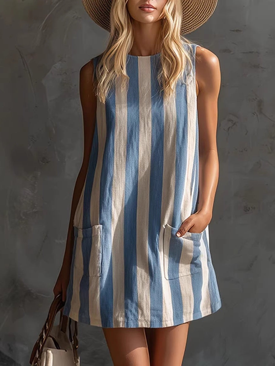 Eliza | Retro Striped Sleeveless Crew Neck Mini Dress