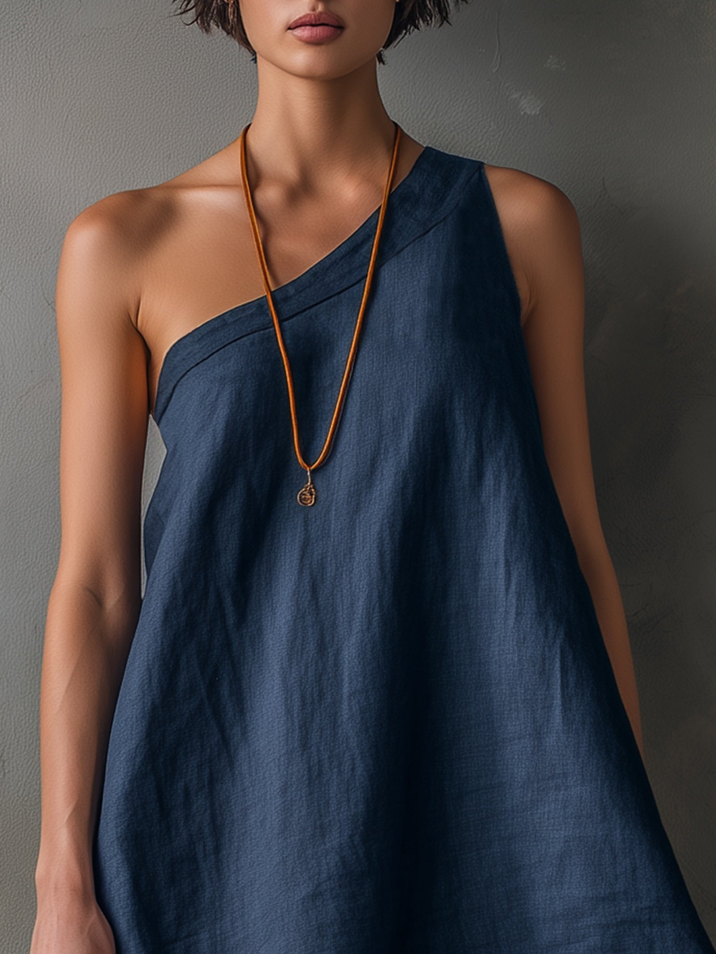 Alexis | Navy One-Shoulder Frayed Hem Mini Dress