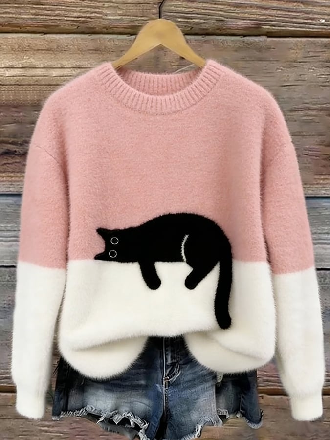 Olivia | Elegant Cat Print Oversized Sweater
