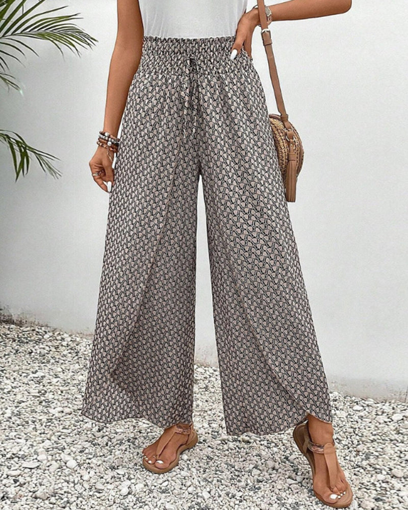 Isabella | Geometric Print Wide-Leg Trousers