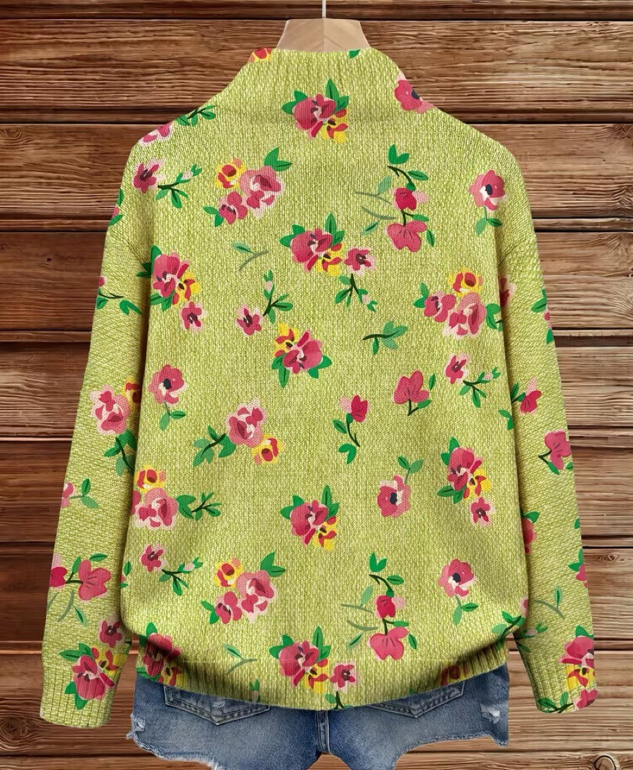 Ava | Pink Floral Lime Zip Cardigan