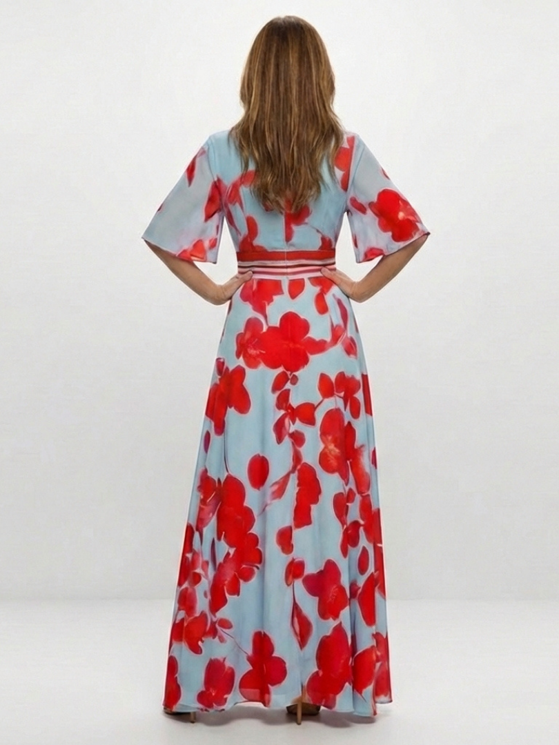 Harriet | V Neck Short Sleeve Floral Maxi Dress