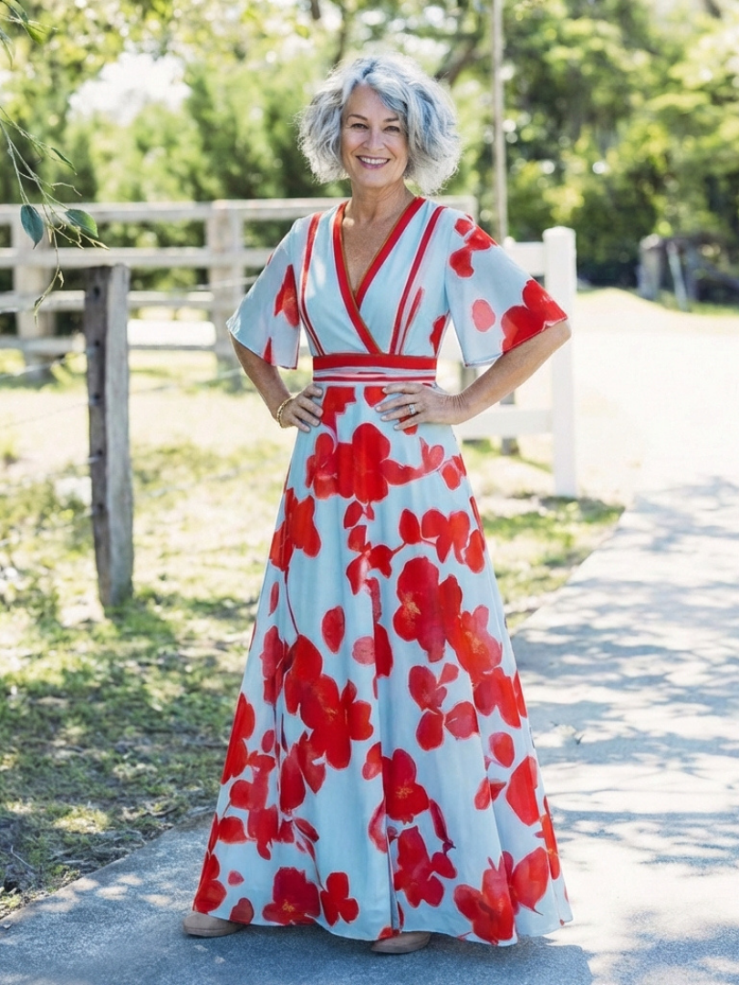 Harriet | V Neck Short Sleeve Floral Maxi Dress